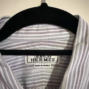 Hermes Men's Shirt in Gray and White Stripes